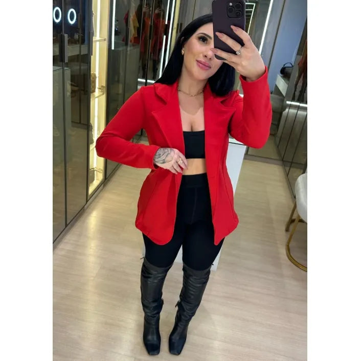 Blazer Feminino Com Gola e Frente Dupla