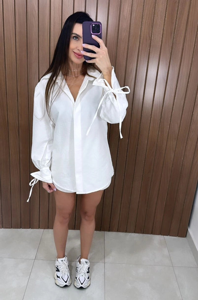 Conjunto Blusa de Manga Longa Short com Elástico no Cós