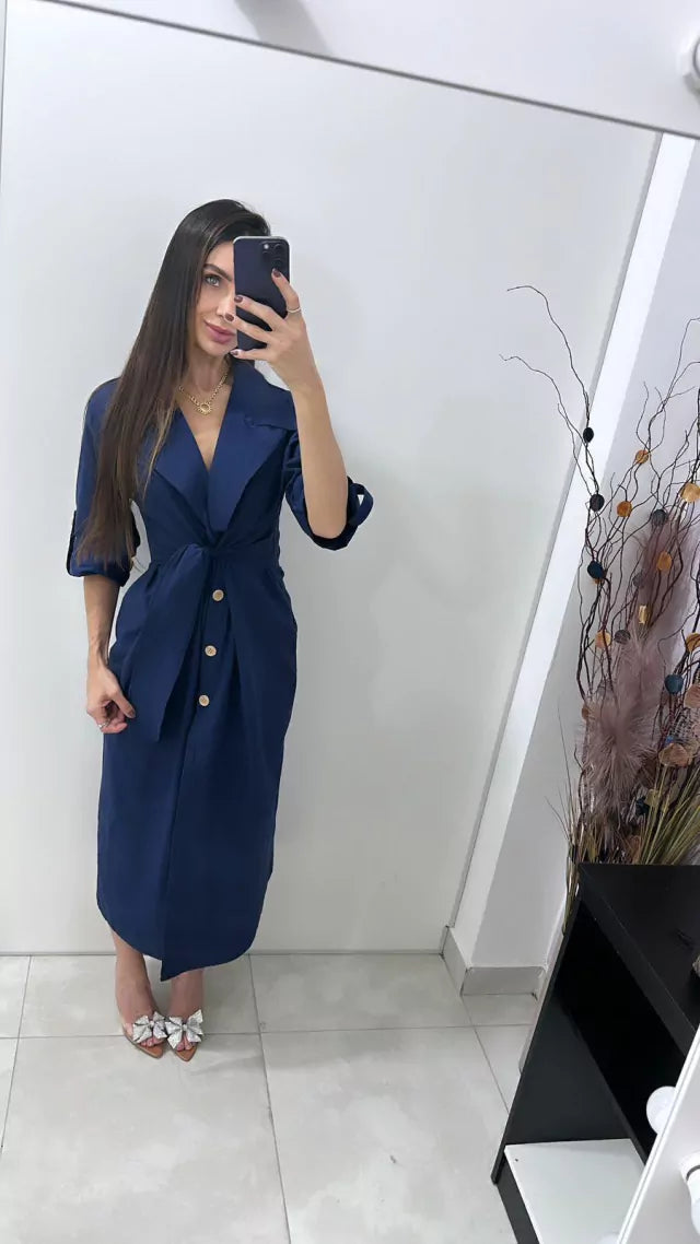 Vestido Chemise Midi Com Botões Frontais