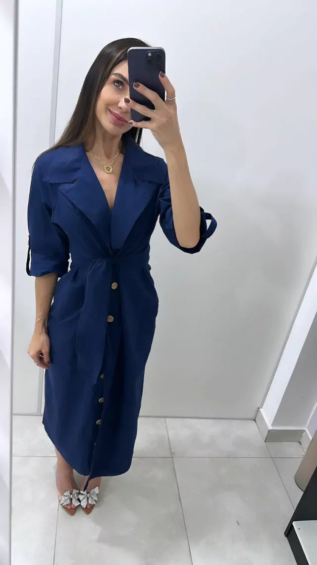 Vestido Chemise Midi Com Botões Frontais